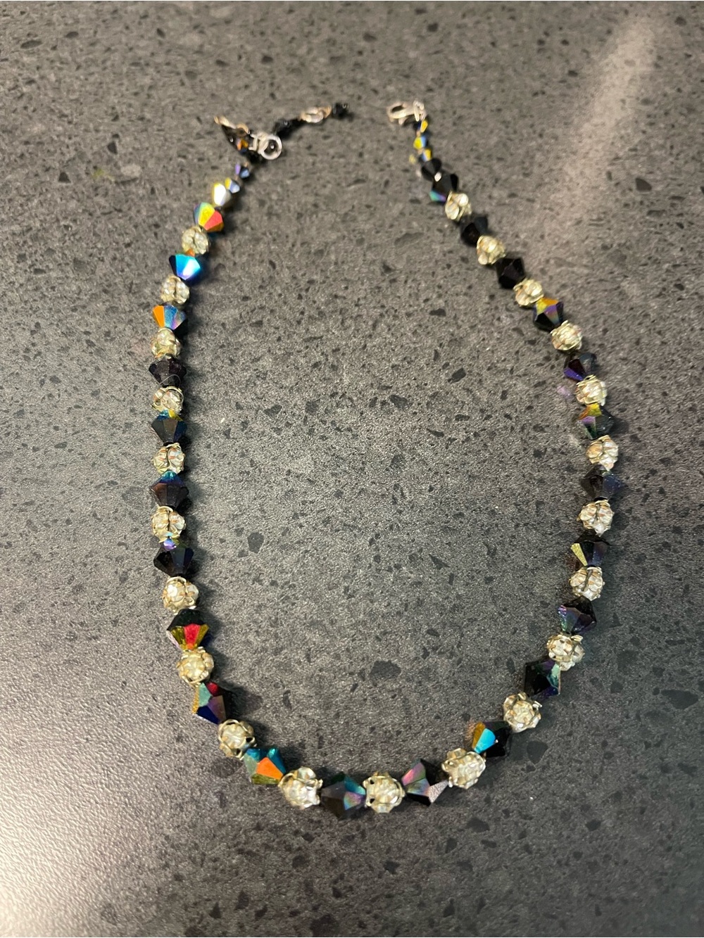 Crystal and Iridescent Bead Choker Necklace - Black/Iridescent